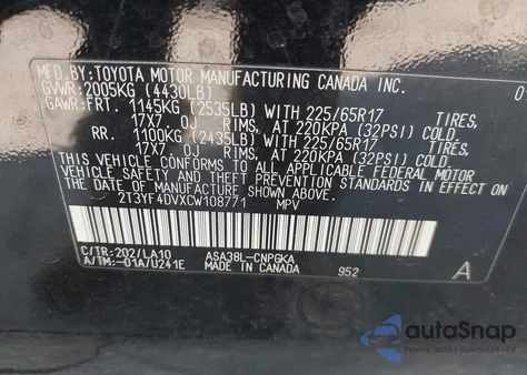 2012 Toyota Rav4 Limited from USA, damaged, VIN 2T3YF4DVXCW108771